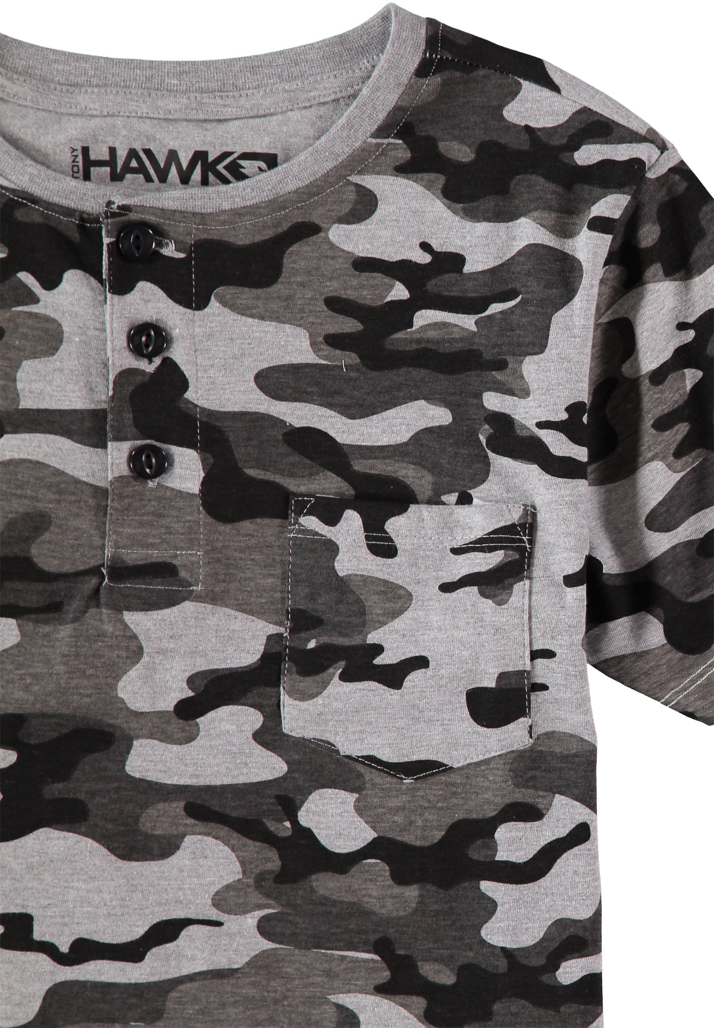 Tony Hawk Boys 8-20 Short Sleeve Camo Henley T-Shirt