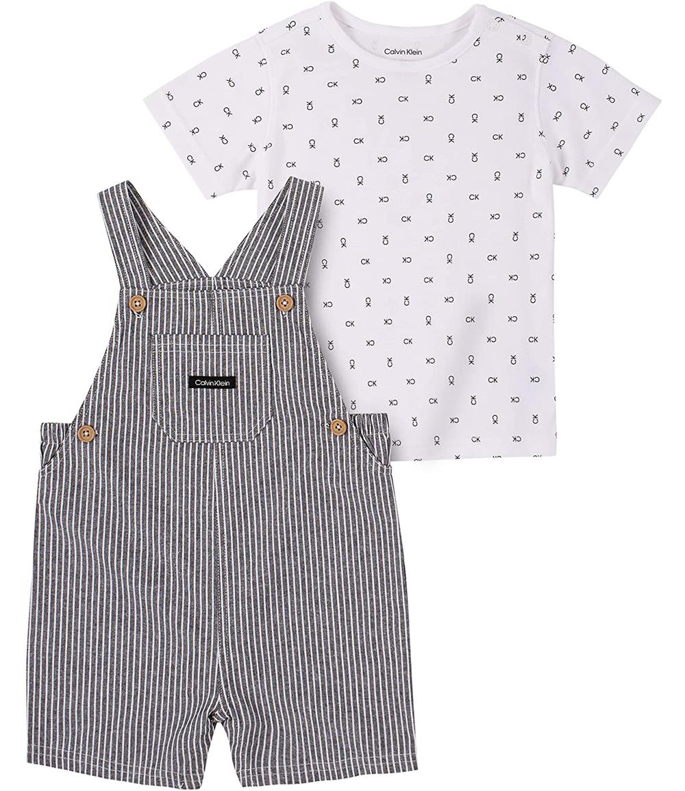 Calvin Klein Boys 0-9 Months Stripe Shortall Set