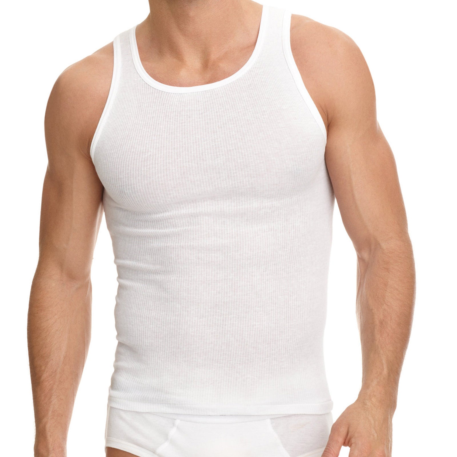 Urban Edge Mens Ribbed Crew Neck White Tank, 6 Pack