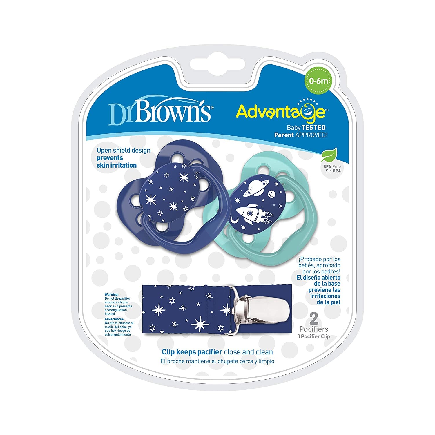 Dr. Browns Advantage Pacifier with Pacifier Clip, 0-6 Months, 2 Count