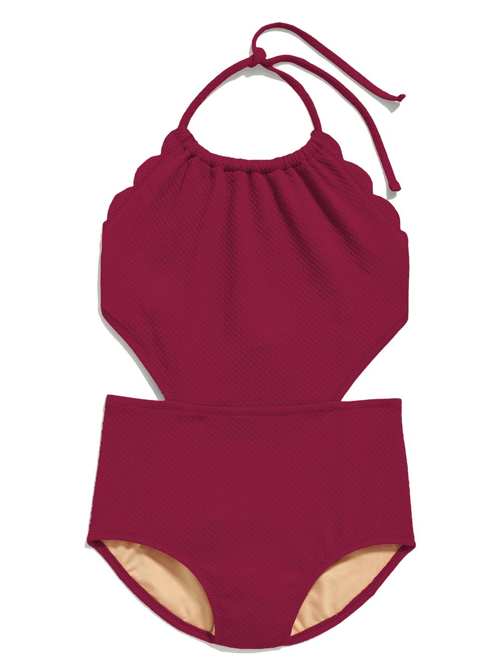 Bathing Suit Girls Textured Scallop-Edged Cutout One Piece Swimsuit