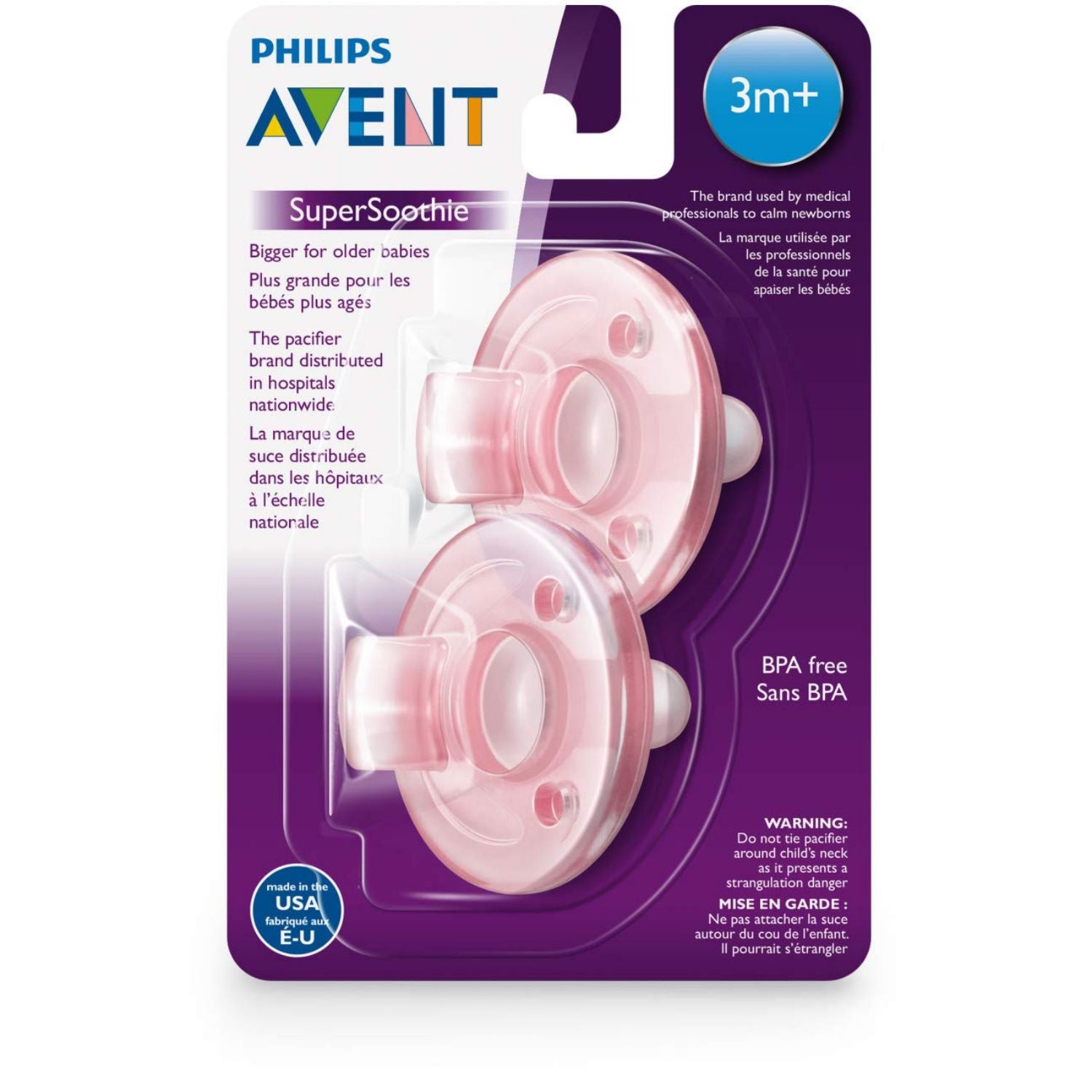 Philips Avent Pink Soothie Pacifier, 3M +, 2 Pack