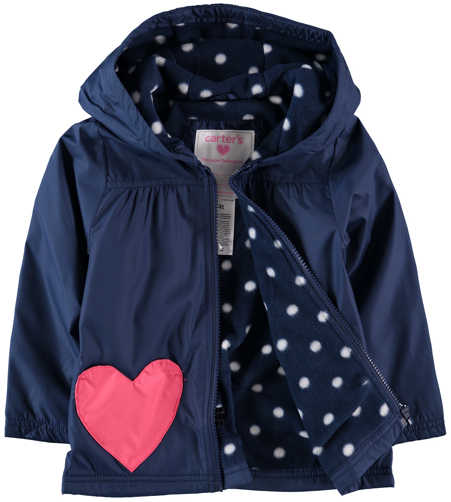 Carters Girls 12-24 Months Heart Pocket Midweight Jacket