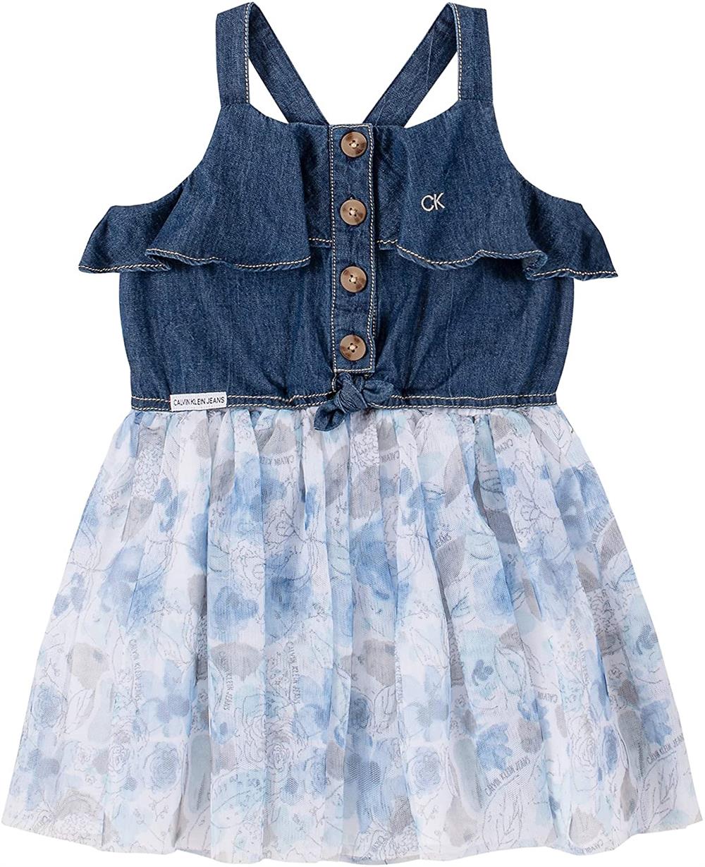 Calvin Klein Girls 2T-4T Denim Floral Dress