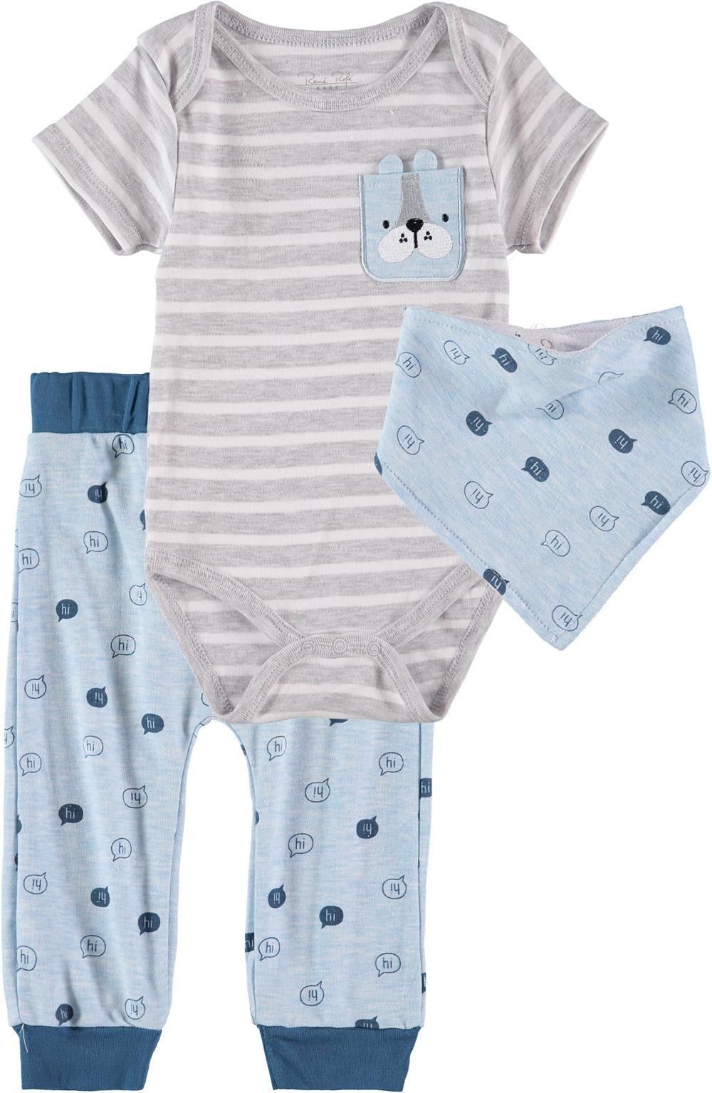 Rene Rofe Boys 0-9 Months Puppy Bodysuit Pant Set with Bandana Bib