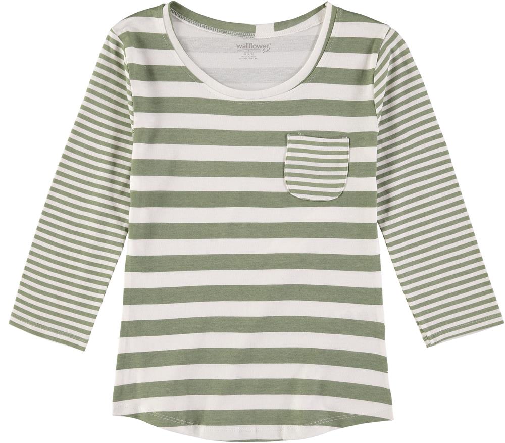 WallFlower Girls 7-16 3/4 Sleeve Stripe Shirt with Pocket