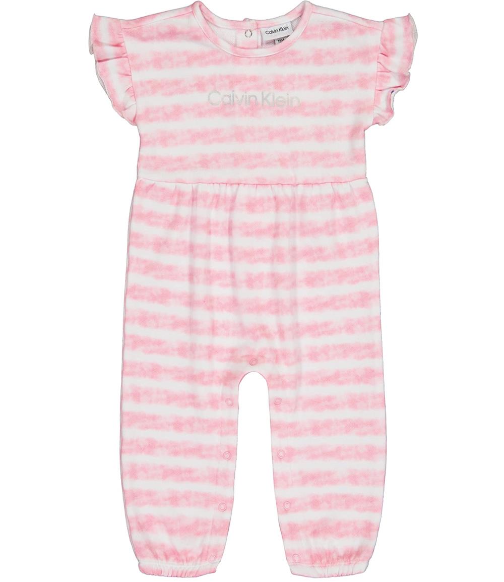 Calvin Klein Girls 0-9 Months Short Sleeve Stripe Coverall