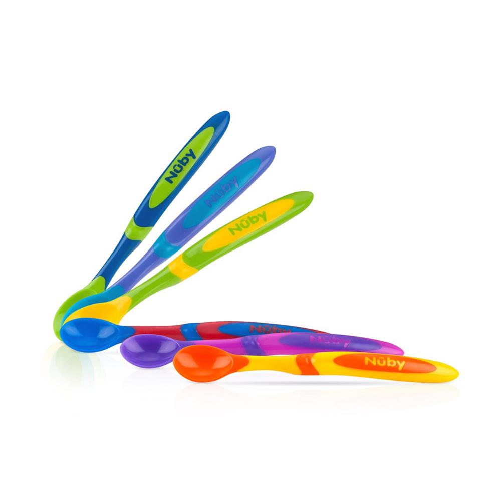 Nuby 6 Piece Long Handle Weaning Spoons, Assorted