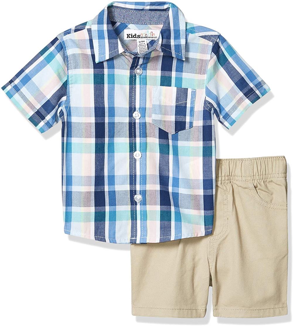 Kids Headquarters Boys 0-9 Months Plaid Woven Short Set