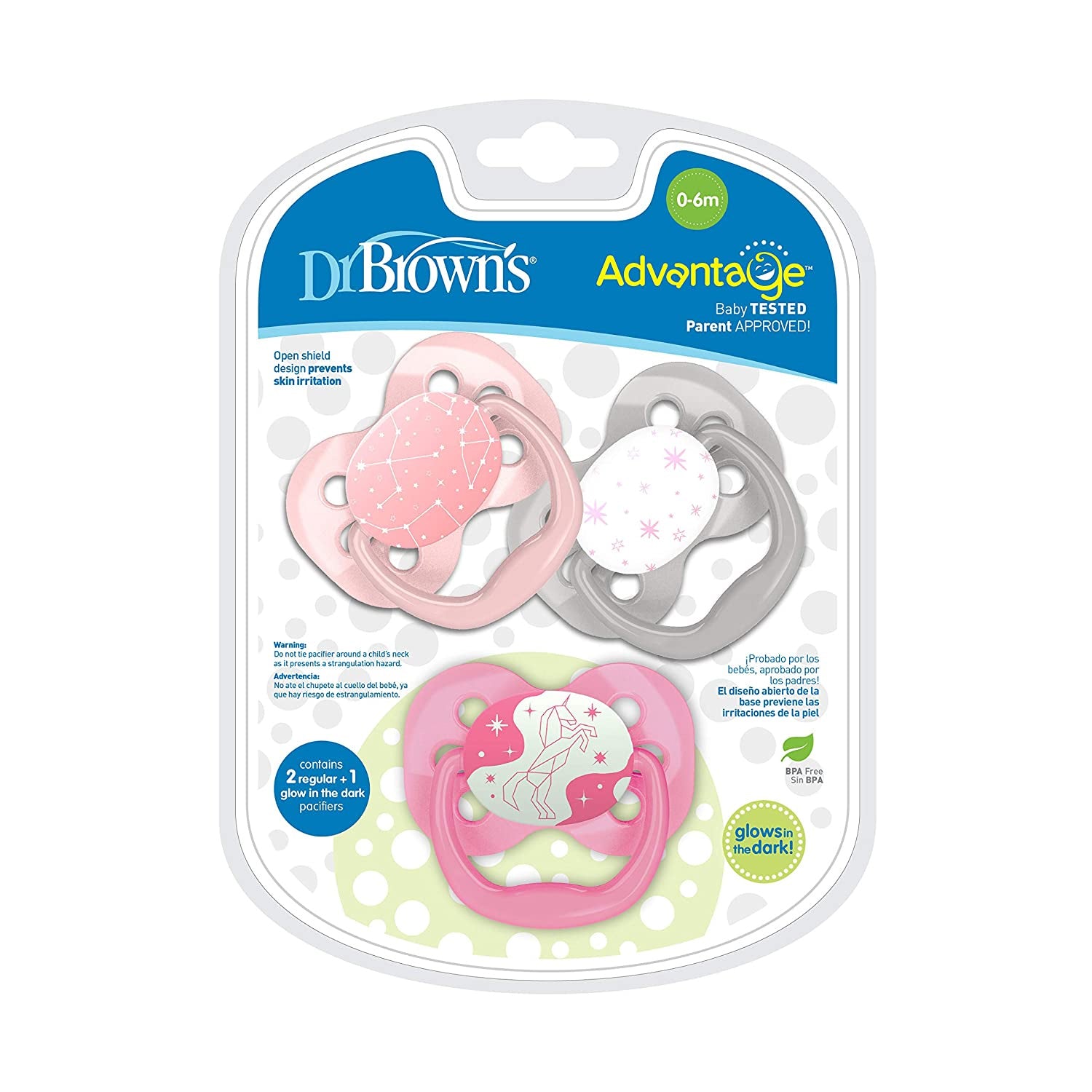 Dr. Browns Advantage Day and Night Time Baby Pacifiers, 3 Pack