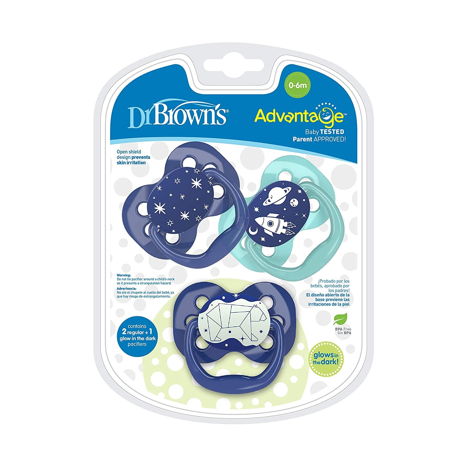 Dr. Browns Advantage Day and Night Time Baby Pacifiers, 3 Pack