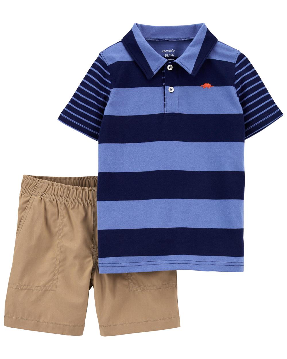 Carters Boys 2T-4T Stripe Polo Short Set