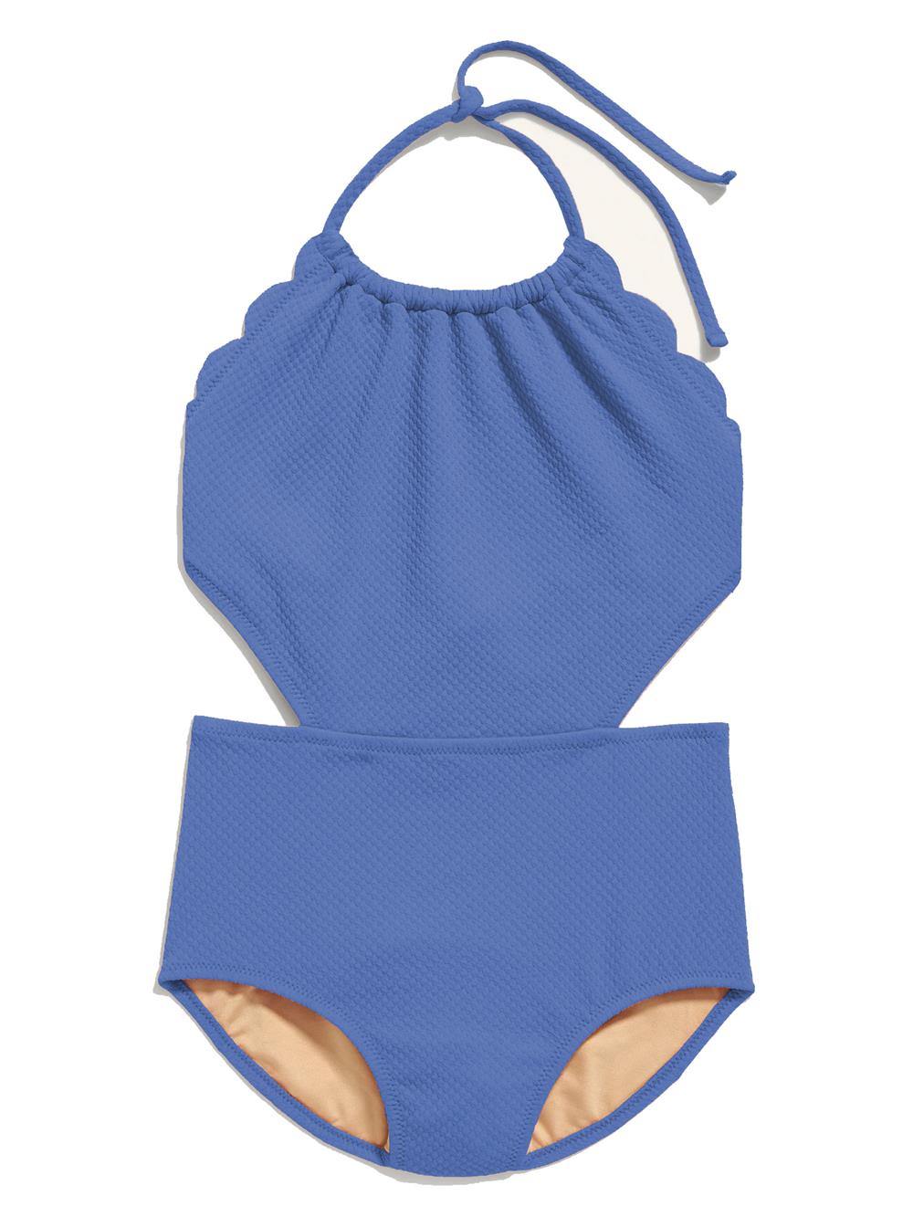 Bathing Suit Girls Textured Scallop-Edged Cutout One Piece Swimsuit