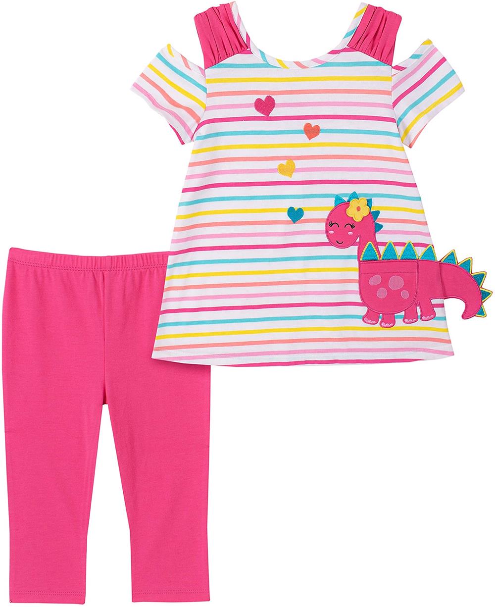 Kids Headquarters Girls 12-24 Months Stripe Dino Legging Set