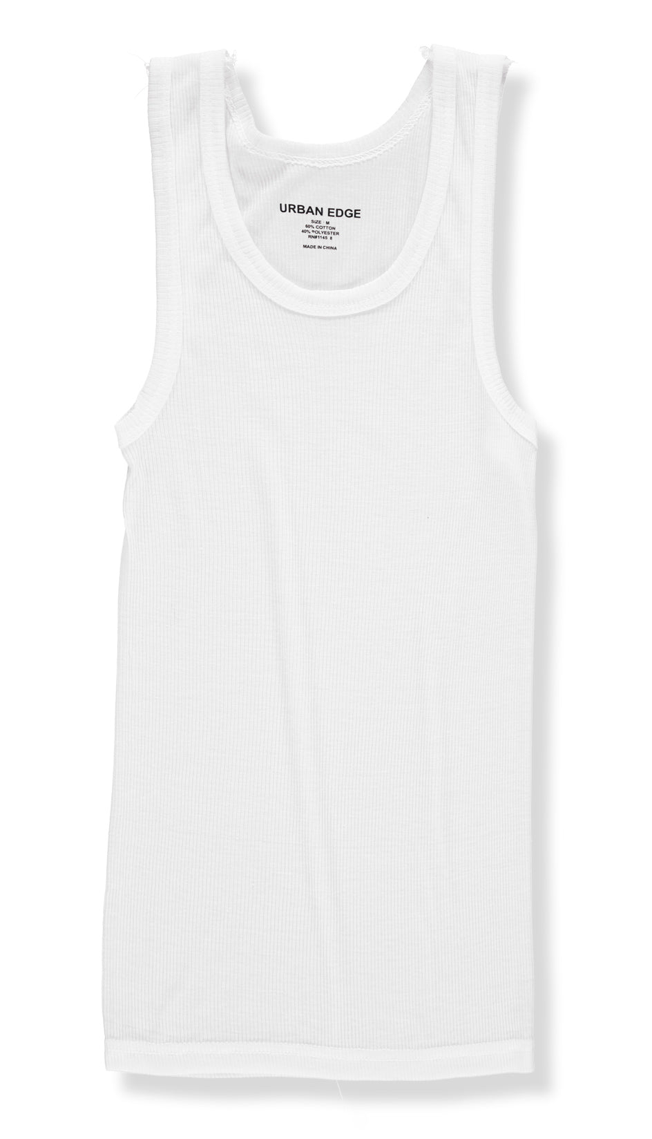 Urban Edge Mens Ribbed Crew Neck White Tank, 3 Pack