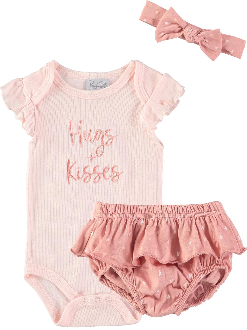 Rene Rofe Baby Girls 0-9 Months Hugs Kisses Ruffle Diaper Set