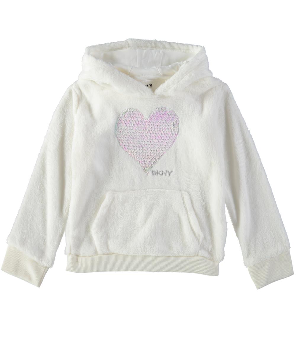 DKNY Girls 4-6X Flip Sequin Heart Sherpa Pullover Hoodie