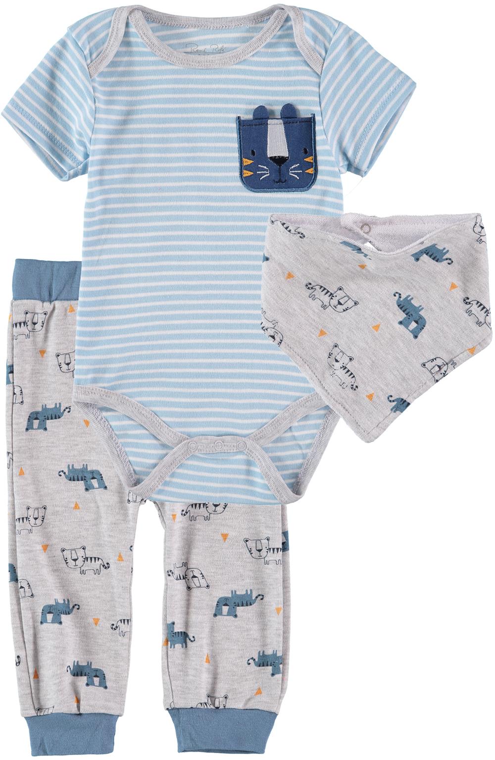 Rene Rofe Boys 0-9 Months Tiger Bodysuit Pant Set with Bandana Bib