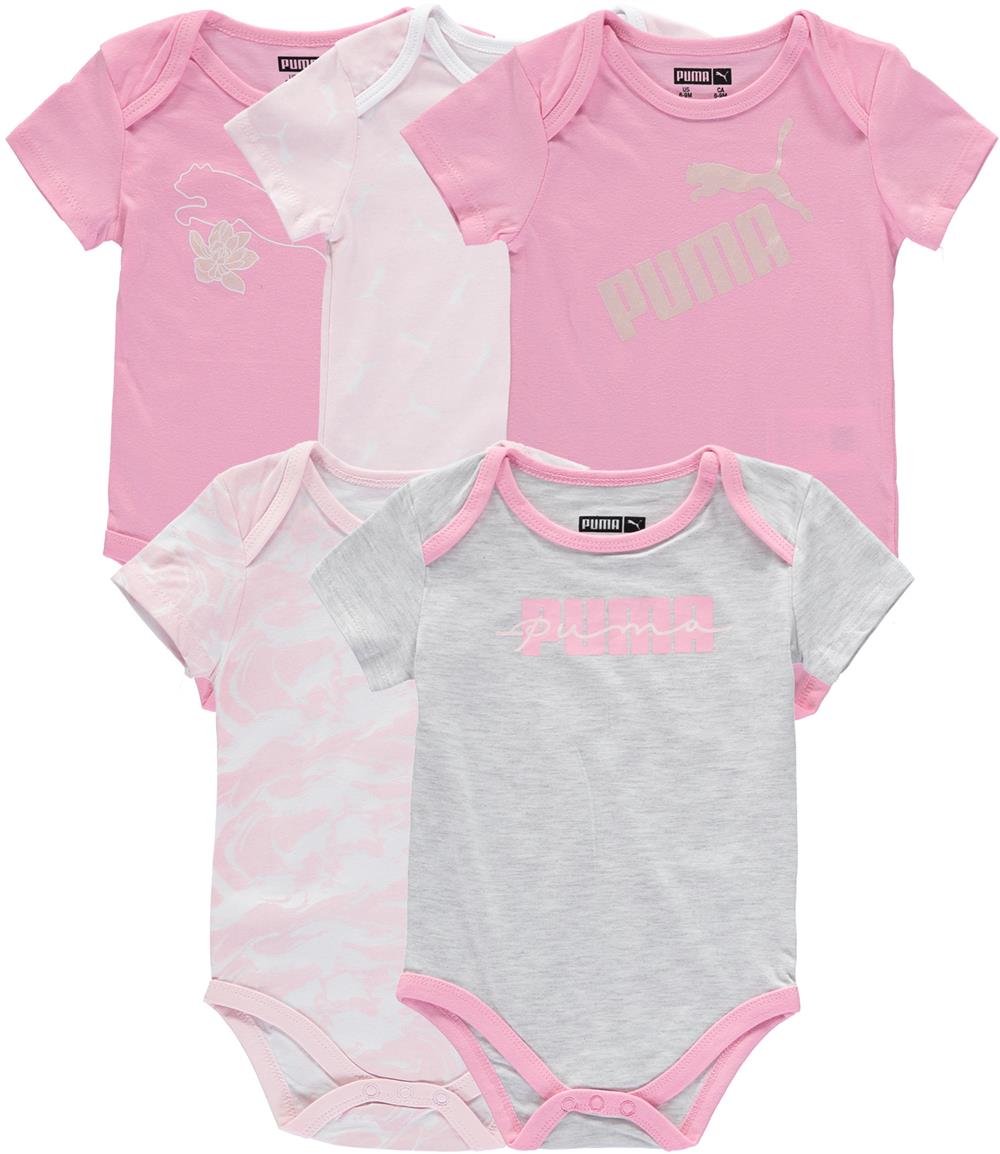 PUMA Girls 0-9 Months Short Sleeve 5-Pack Bodysuit