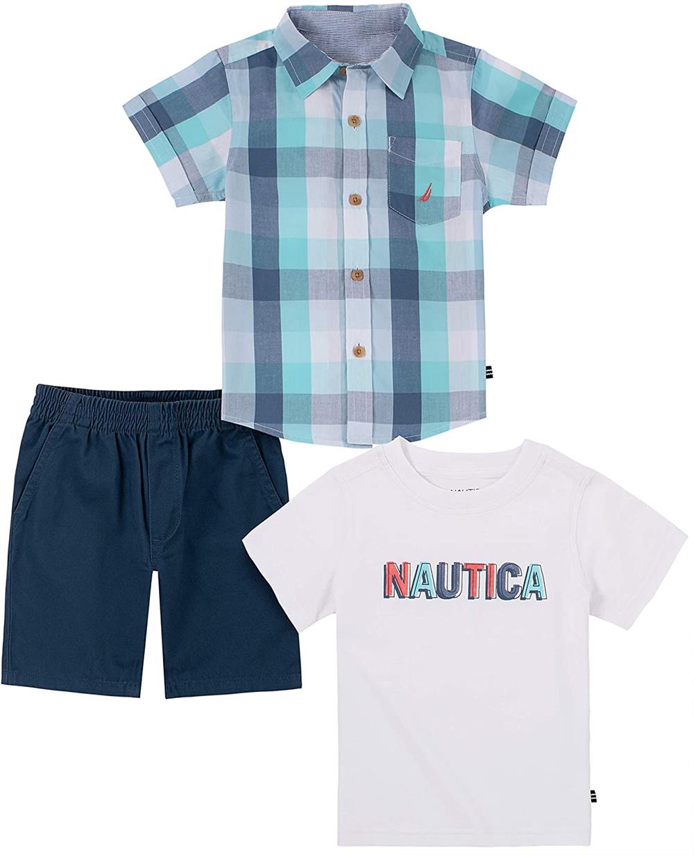 Nautica Boys 2T-4T Plaid 3-Piece Woven Short Set