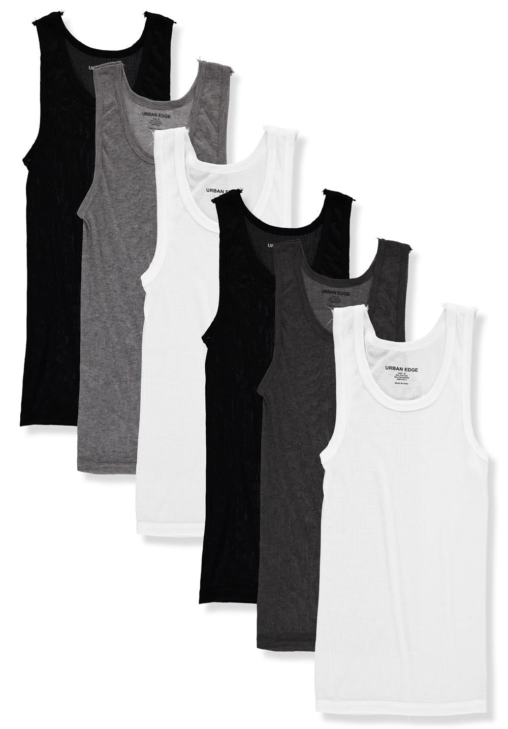 Urban Edge Mens Ribbed Crew Neck Assorted Tank, 6 Pack