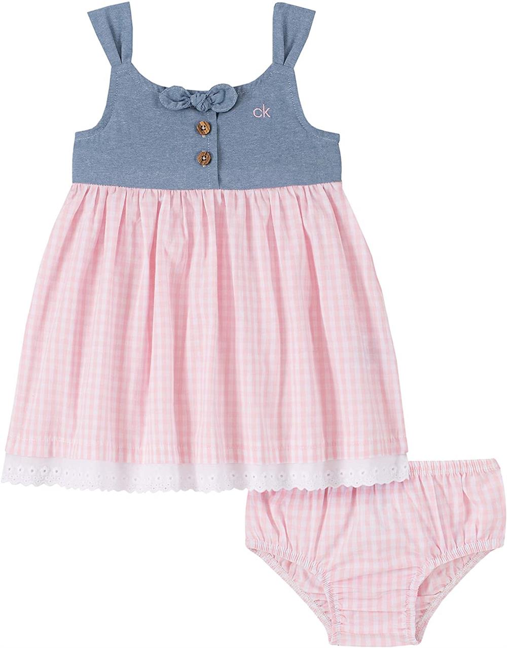 Calvin Klein Girls 0-9 Months Denim Gingham Dress