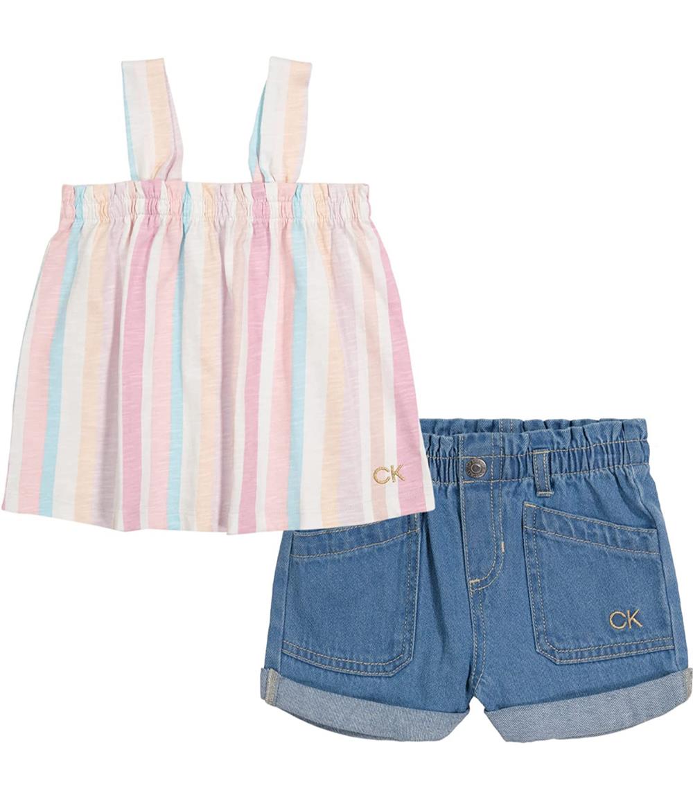 Calvin Klein Girls 12-24 Months Ruffle Tank Short Set