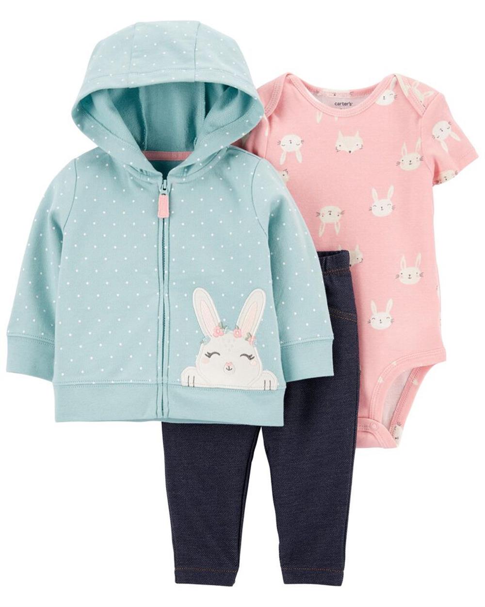 Carters Girls 12-24 Months Bunny 3-Piece Bodysuit Pant Set