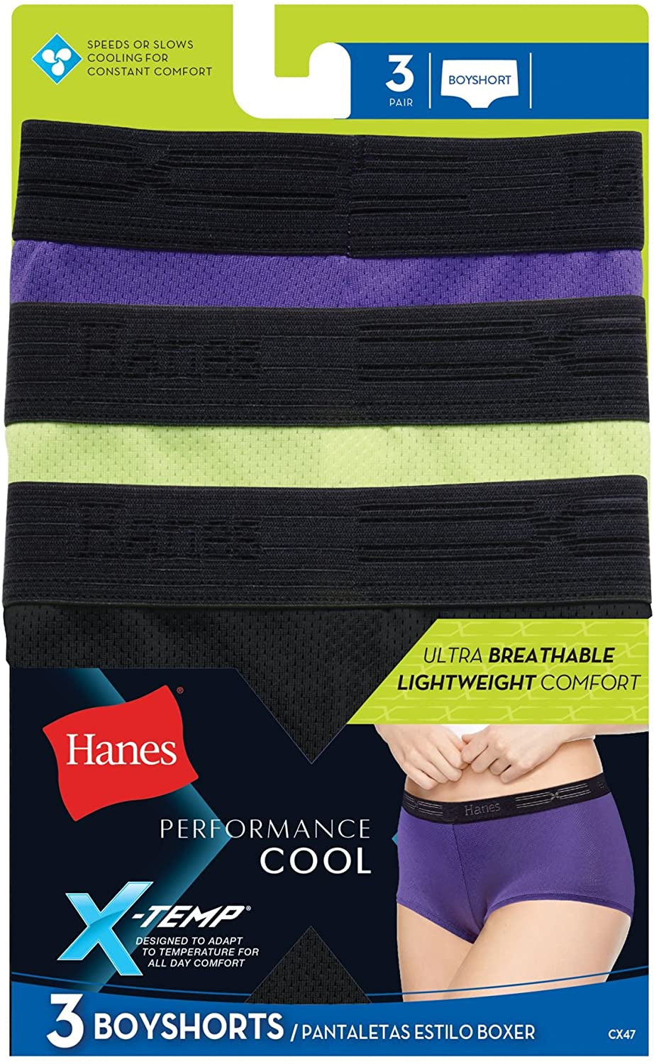 Hanes Womens Performance Cool X-Temp 3-Pack Boyshorts