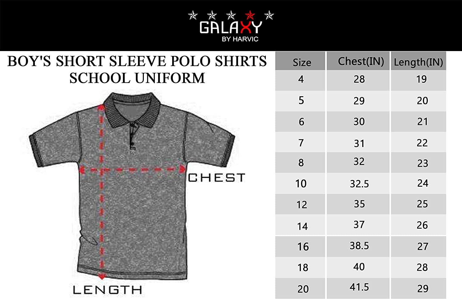 Galaxy Boys 4-7 Short Sleeve Polo School Uniform Shirt