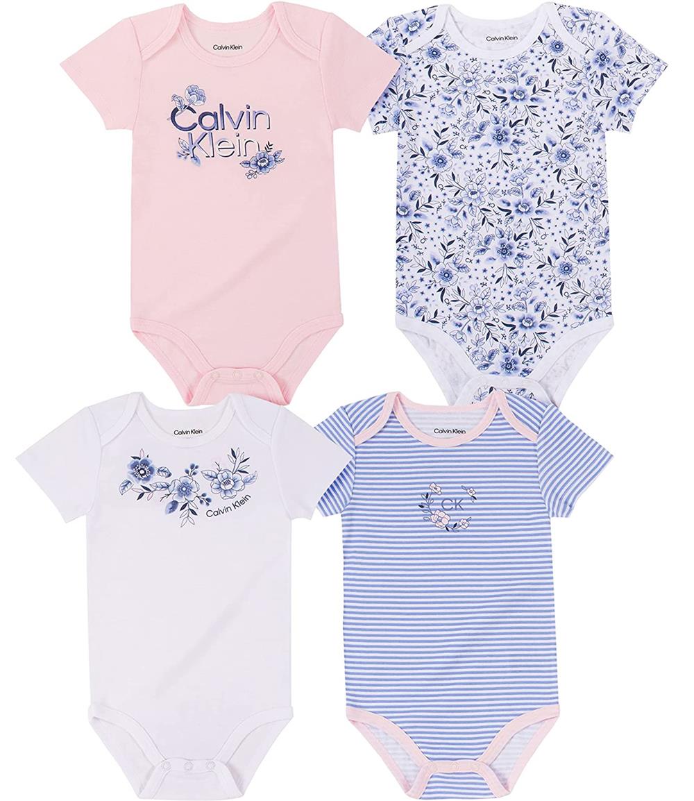 Calvin Klein Girls 0-9 Months Floral 4-Pack Bodysuit