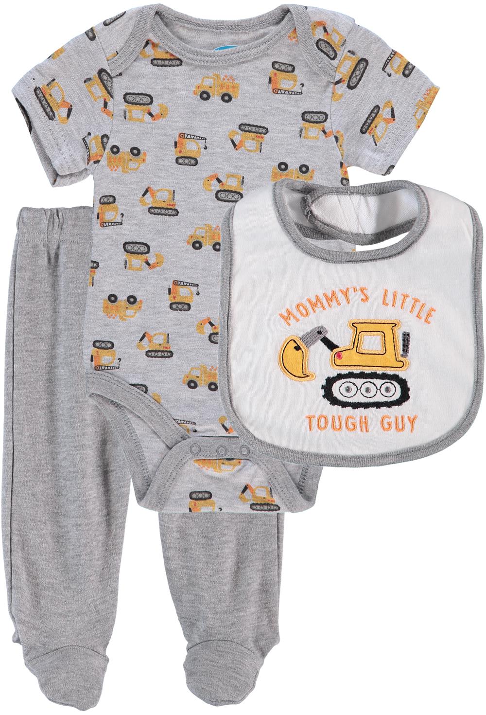 Bon Bebe Boys 0-9 Months Construction Bodysuit Pant Set with Bib