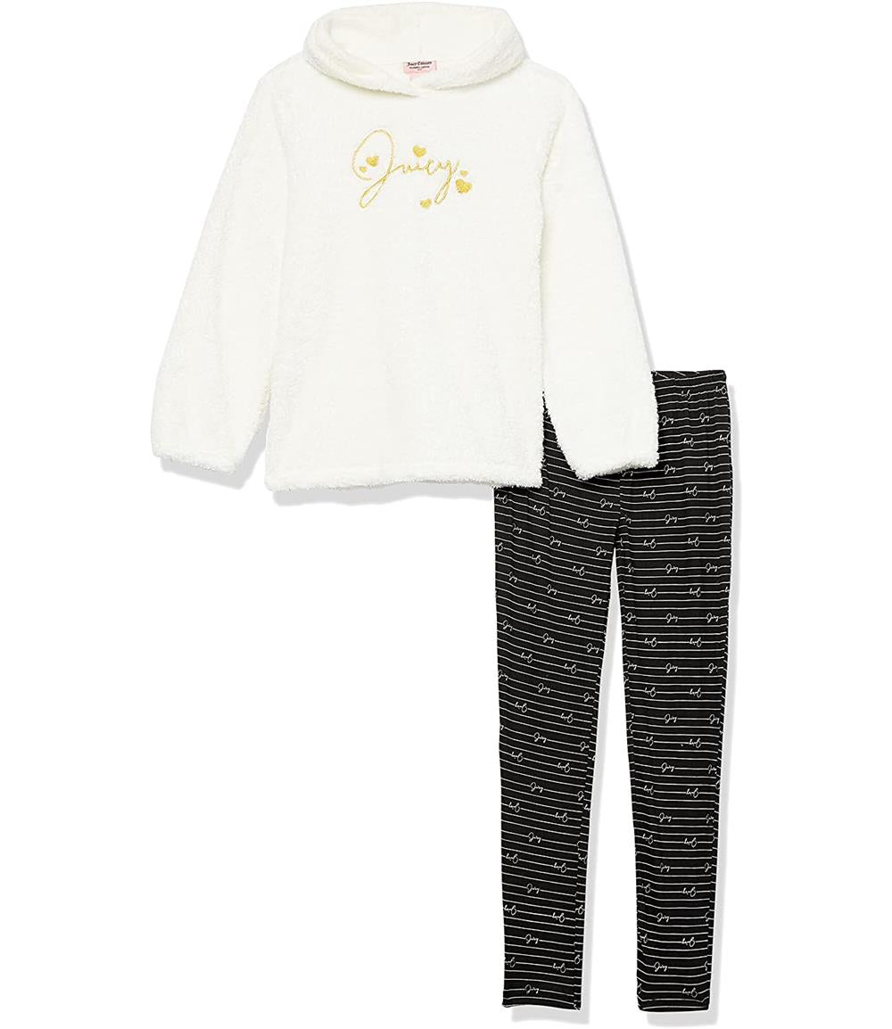 Juicy Couture Girls Plush Embroidered Hooded Sweatshirt Legging Set