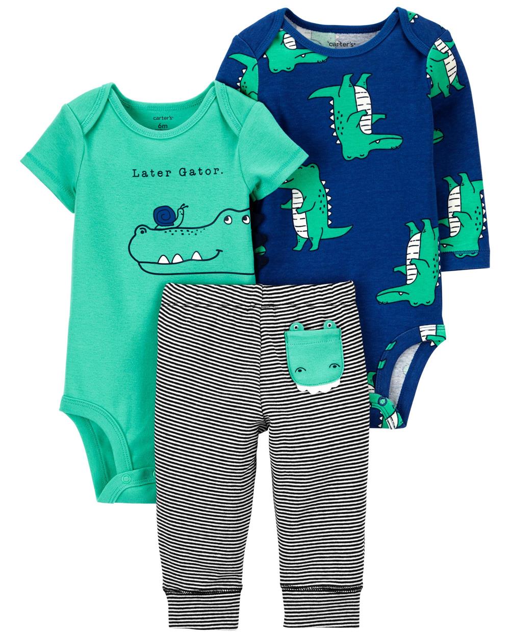 Carters Boys 0-24 Months Gator 3-Piece Bodysuit Pant Set