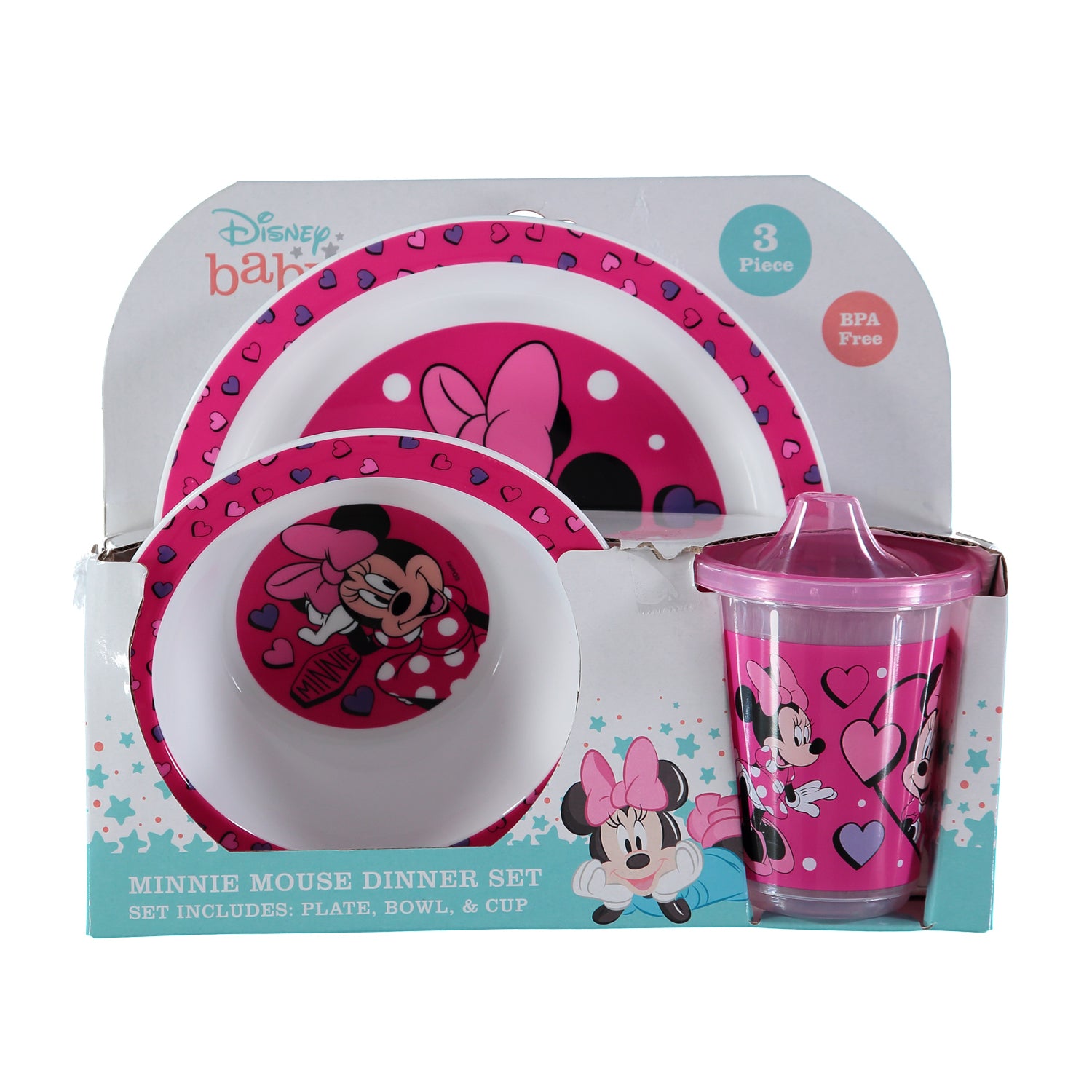 Disney Baby Minnie Mouse 3-Piece Dinner Set: Plate, Bowl and Cup