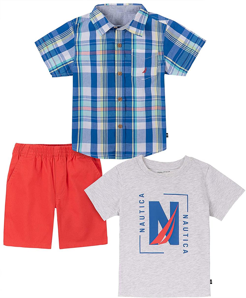 Nautica Boys 2T-4T Plaid 3-Piece Woven Short Set