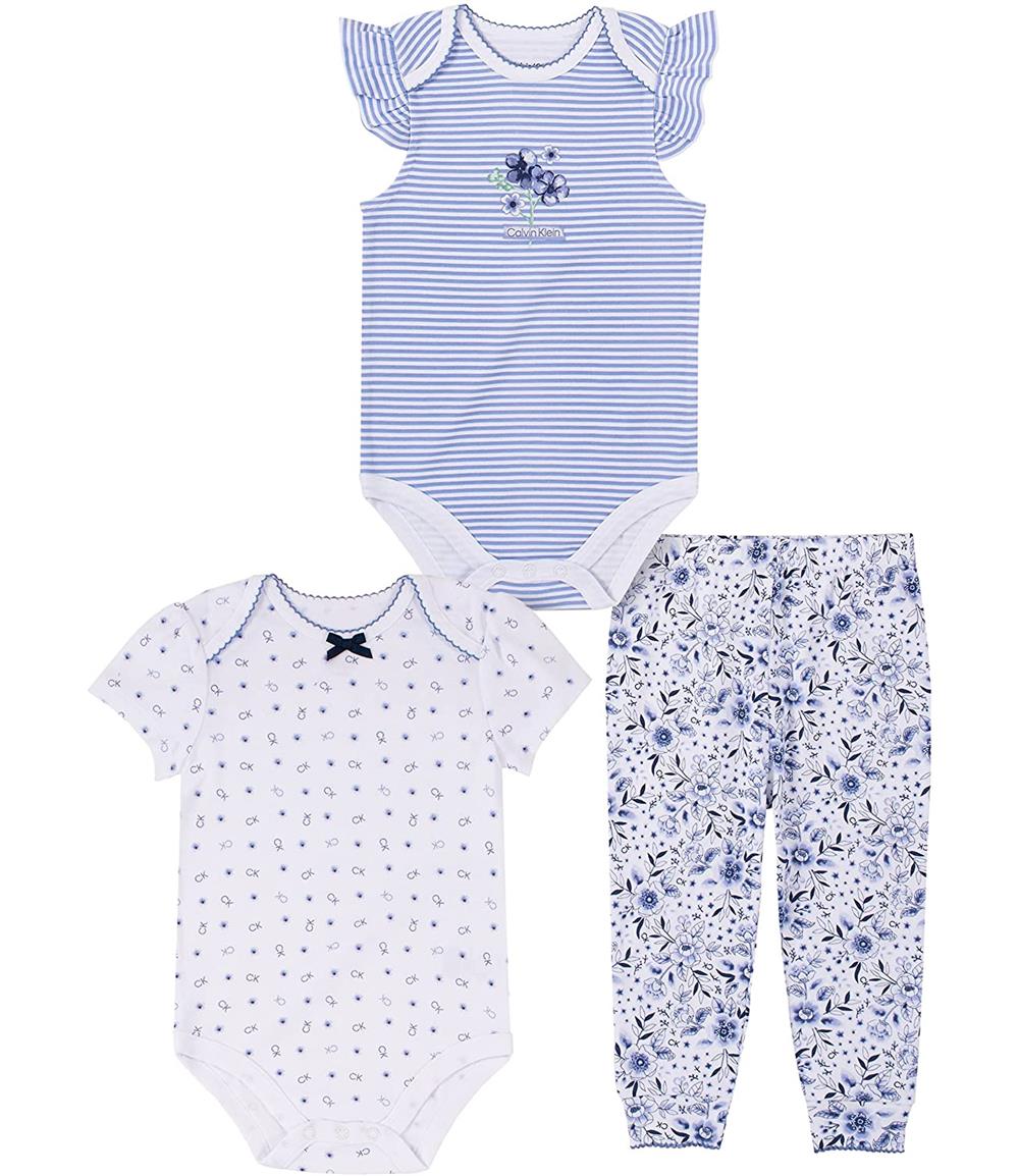 Calvin Klein Girls 12-24 Months Floral 3-Piece Bodysuit Pant Set