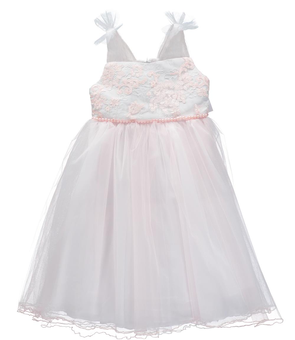 Bonnie Jean Girls 7-16 Embroidered Pearl Accented Tulle Dress