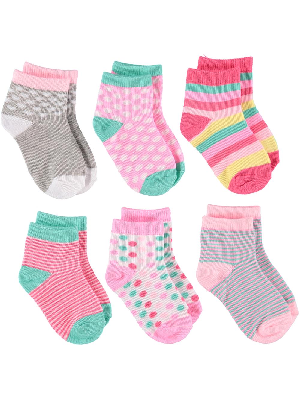 Rene Rofe Girls 2T-4T Polka Dots and Stripes 6-Pack Sock