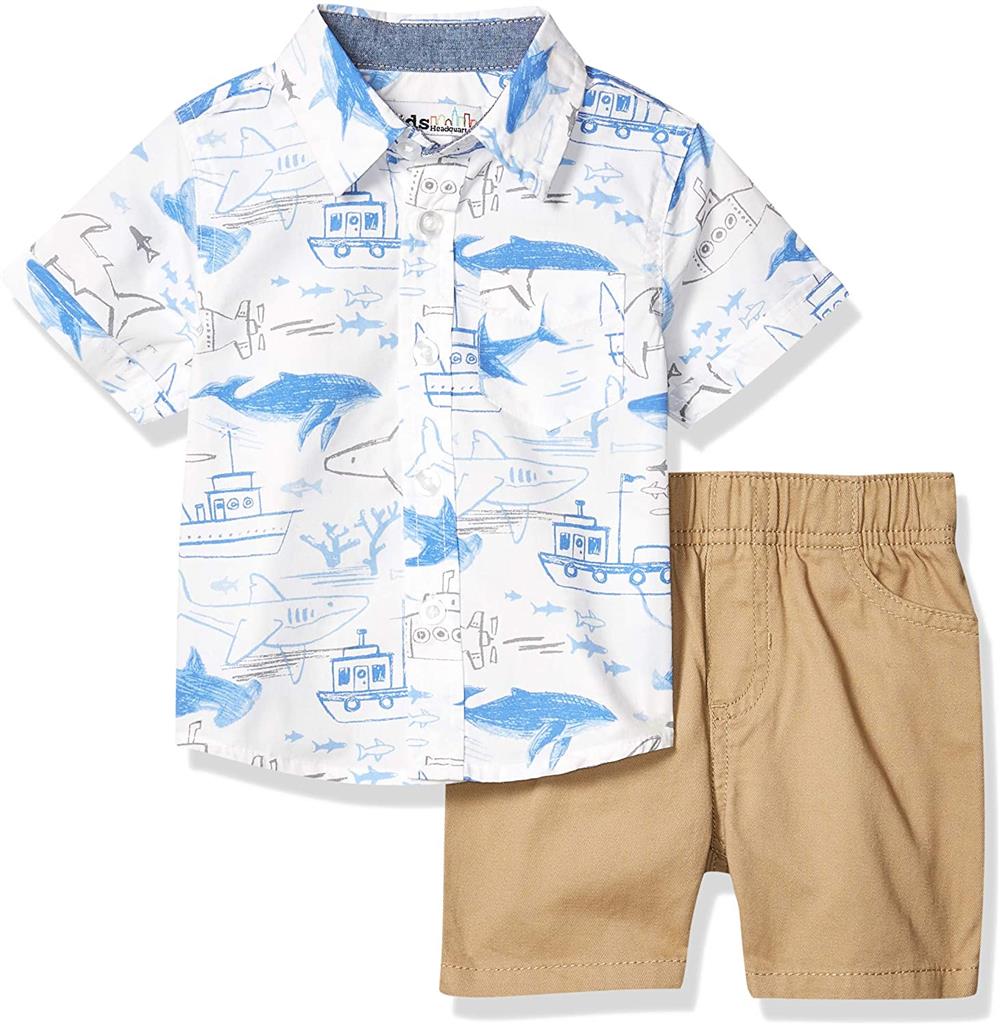 Kids Headquarters Boys 0-9 Months Whale Woven Short Set