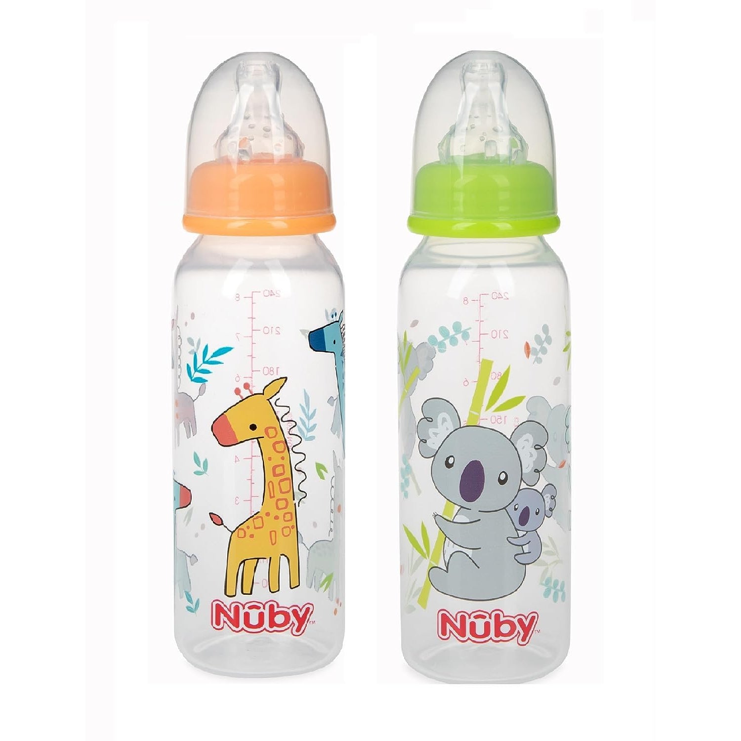 Nuby 2 Pack Printed Non Drip Standard Bottle, Colors May Vary