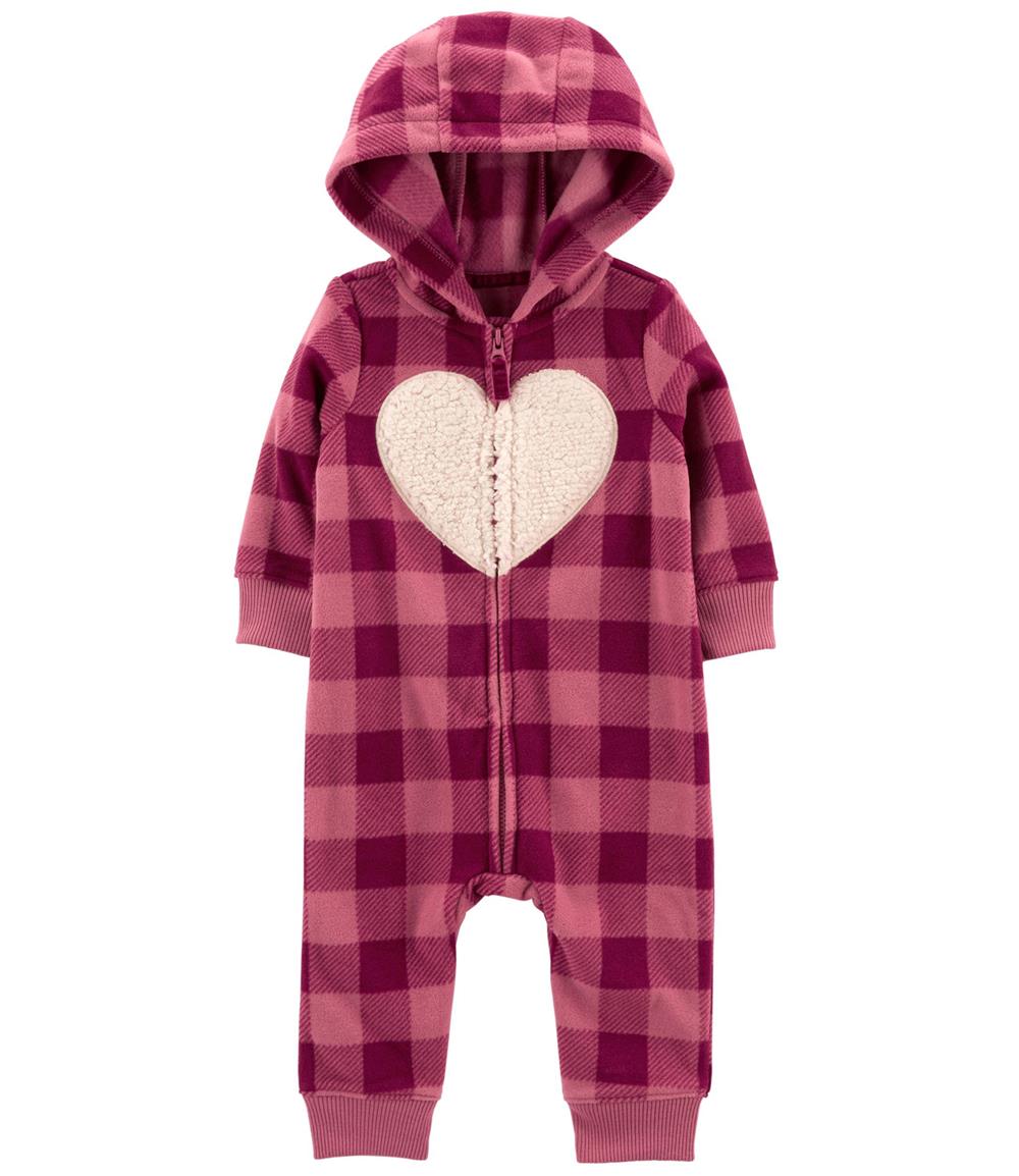 Carters Girls 0-24 Months Plaid Zip-Up Fleece Jumpsuit