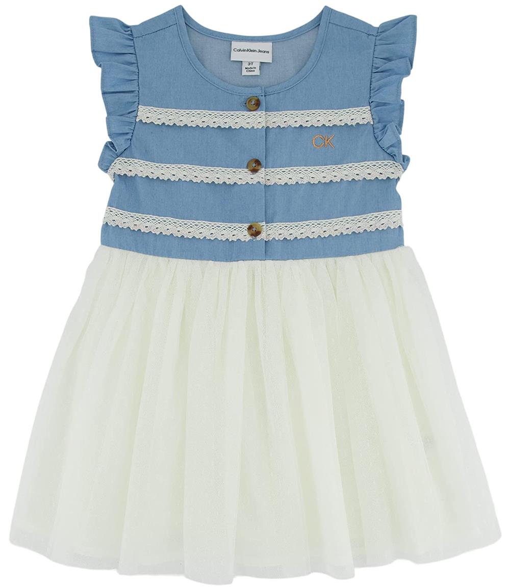 Calvin Klein Girls 2T-4T Denim Mesh Dress