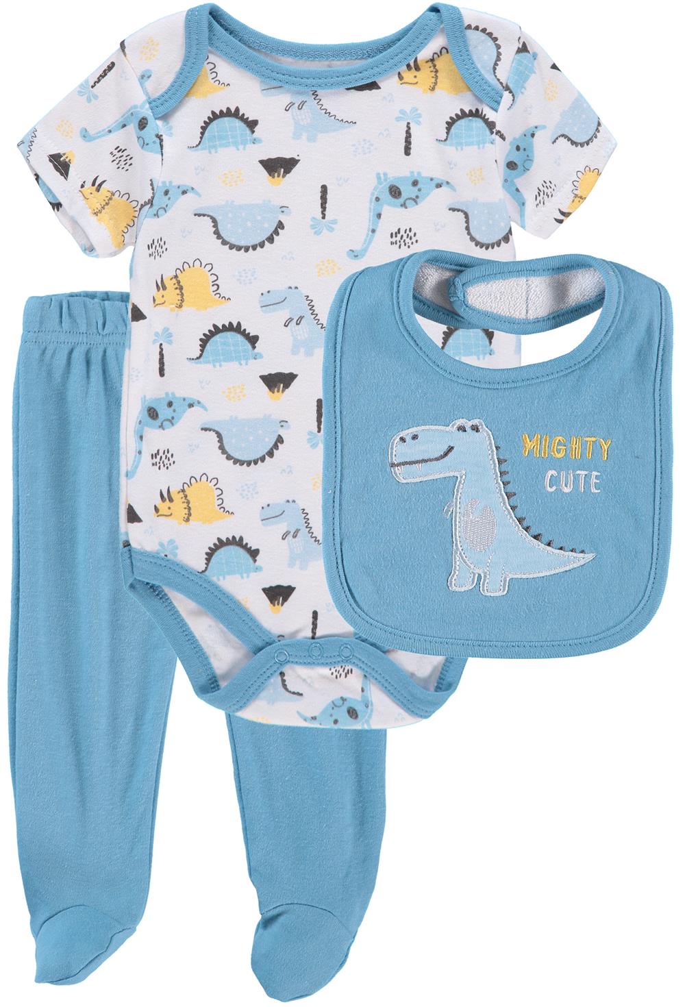 Bon Bebe Boys 0-9 Months Dinosaur Bodysuit Pant Set with Bib