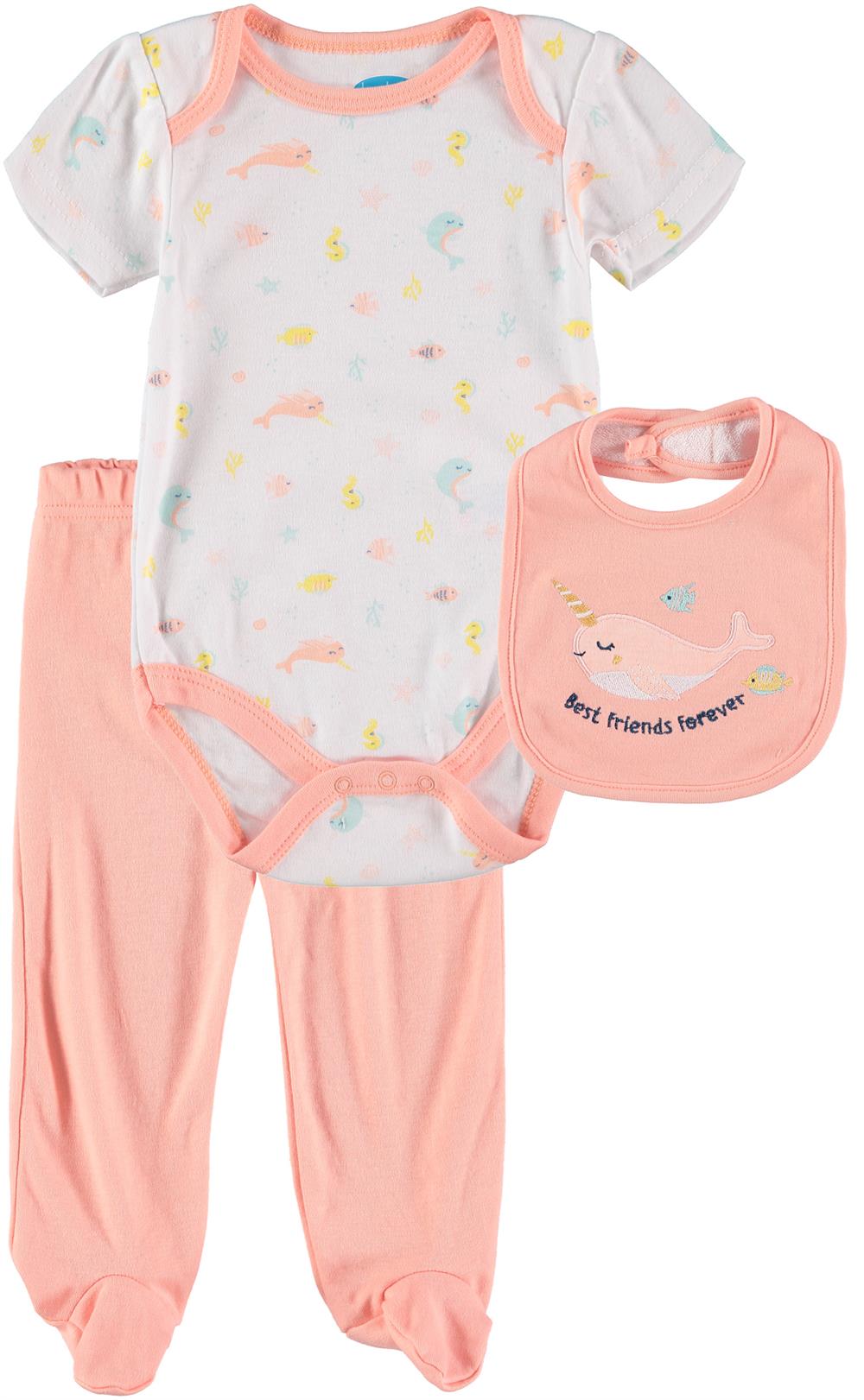 Bon Bebe Girls 0-9 Months Narwhal Bodysuit Pant Set with Bib