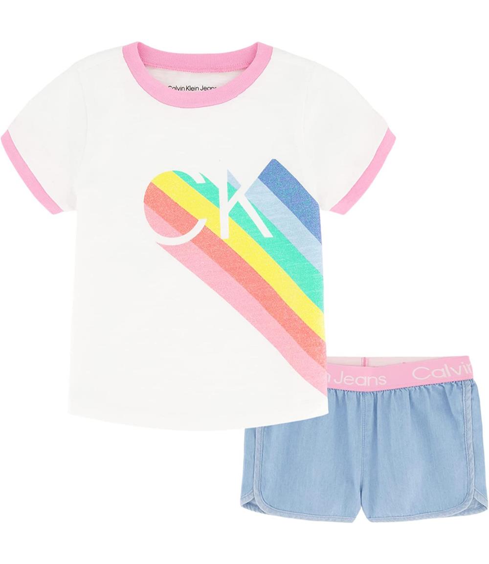 Calvin Klein Girls 2T-4T Rainbow Short Set