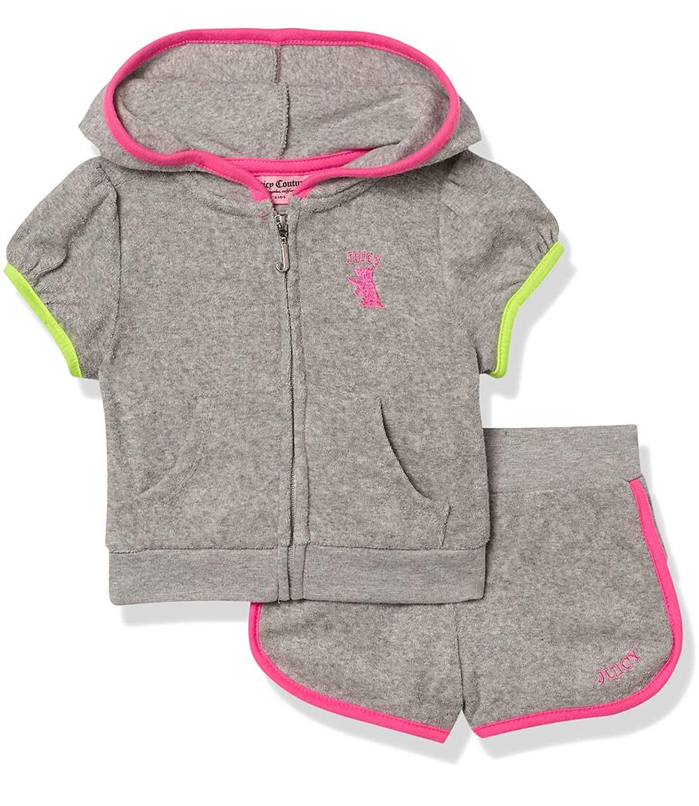 Juicy Couture Girls 4-6X 2-Piece Hooded Zip Up Short Set