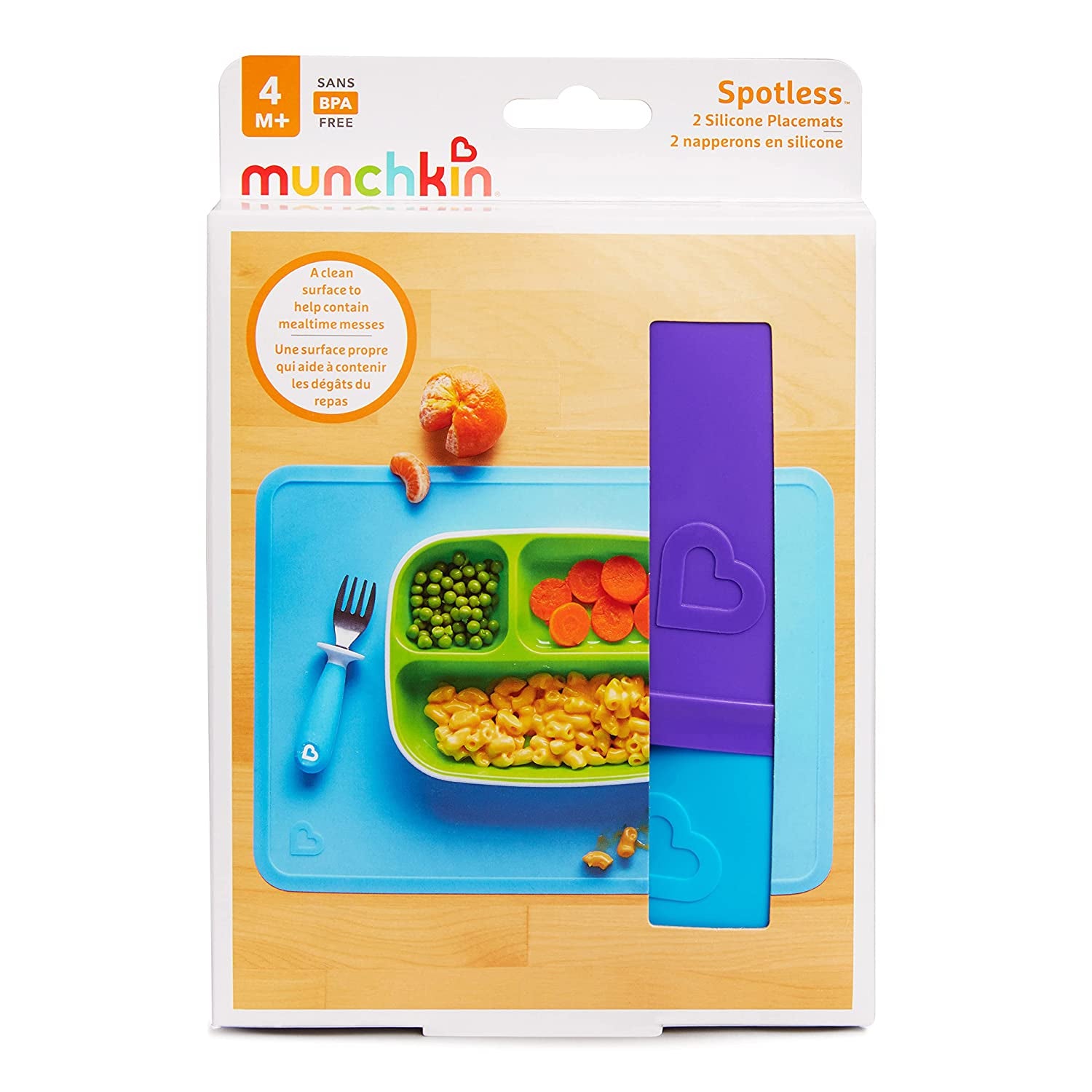 Munchkin Silicone Placemats for Kids, 2 Pack, Blue/Purple