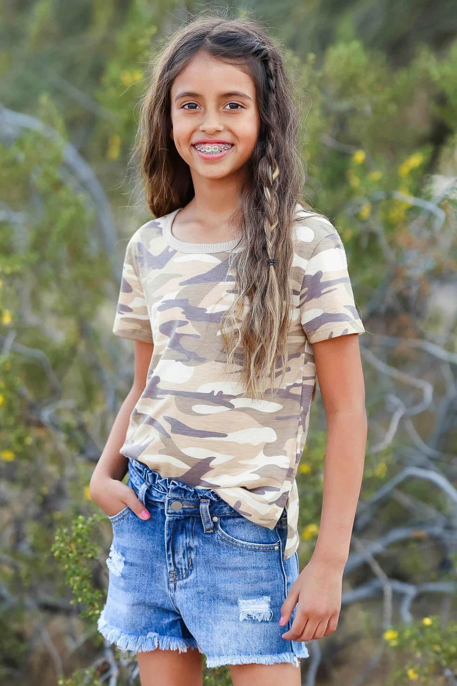 WallFlower Girls 7-16 Short Sleeve Camo Heart T-Shirt