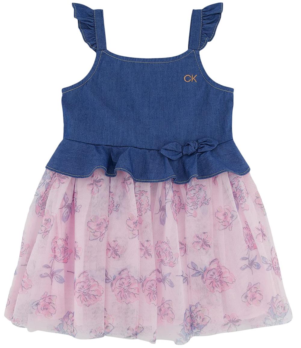 Calvin Klein Girls 2T-4T Denim Floral Dress